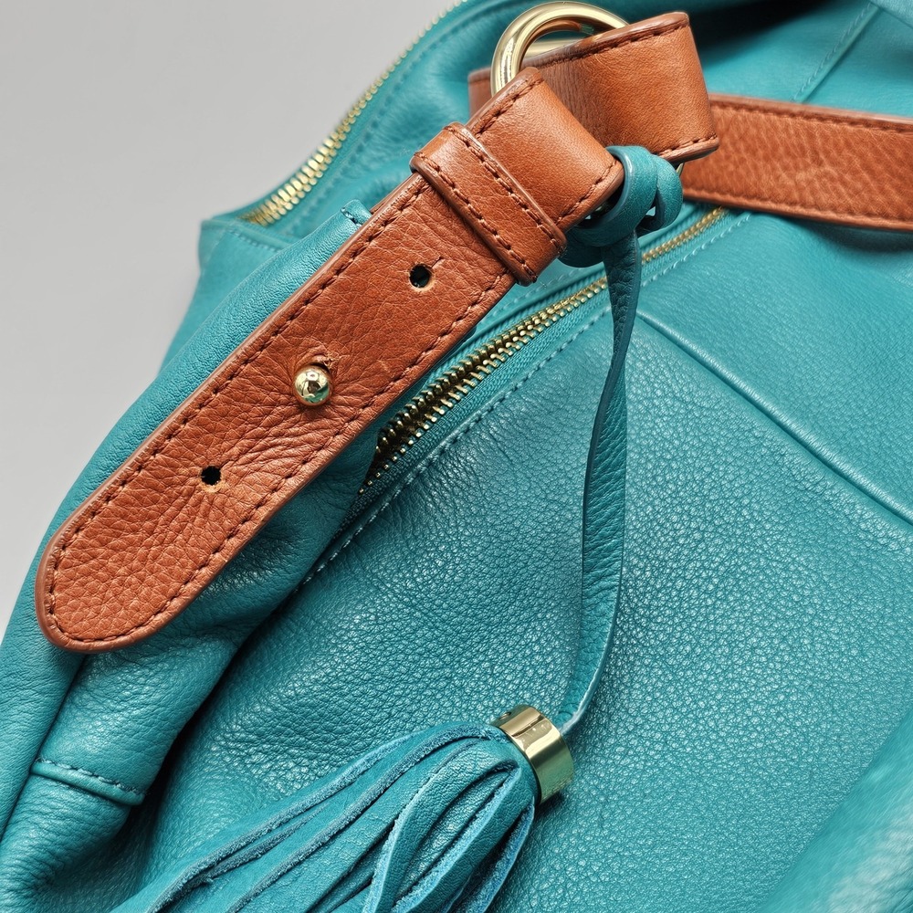 Isaac Mazrahi Bridgehampton Teal Leather Hobo Bag - Picture 7 of 12